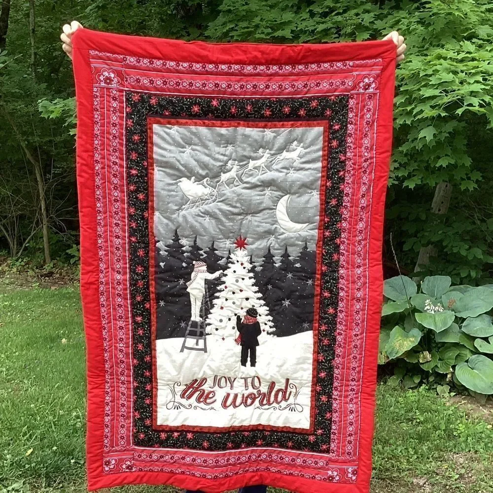 NWT. Hand Crafted  Joy to the World Lap Quilt